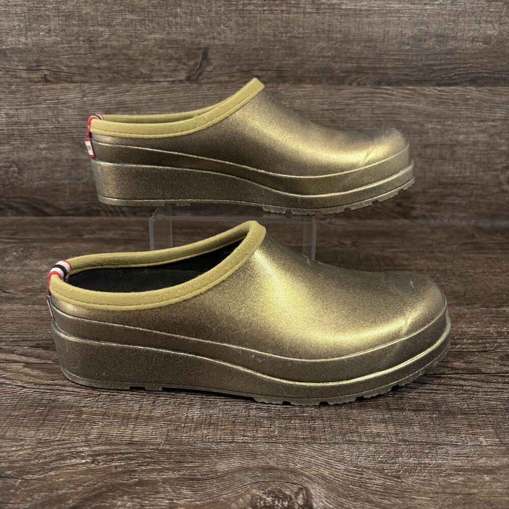 Hunter Original Play Clogs Women's 6 EU 37 Gold Glitter Waterproof Slip On Shoes